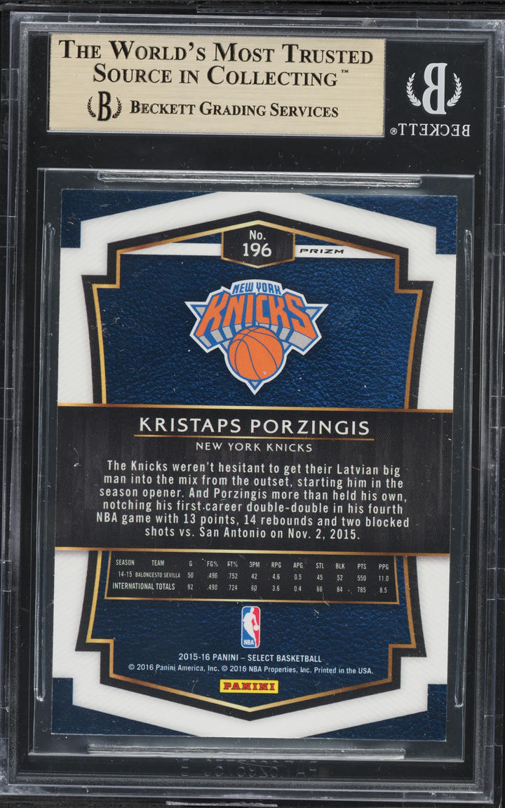 2015 Select Silver Prizm Kristaps Porzingis ROOKIE #196 BGS 9.5 GEM MINT