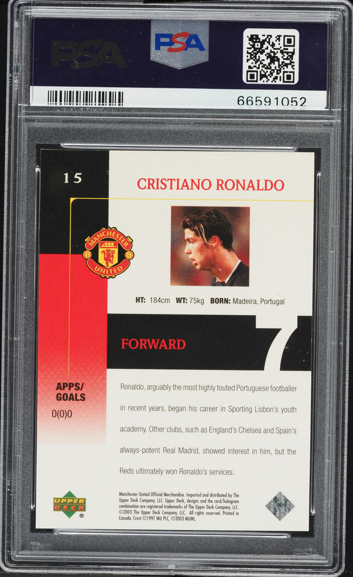 2003 Upper Deck Manchester United Cristiano Ronaldo ROOKIE #15 PSA 9 MINT