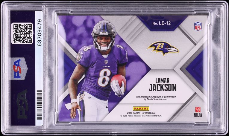 2018 Panini XR Luminous Endorsements Lamar Jackson ROOKIE AUTO /49 #LE-12 PSA 9 MINT