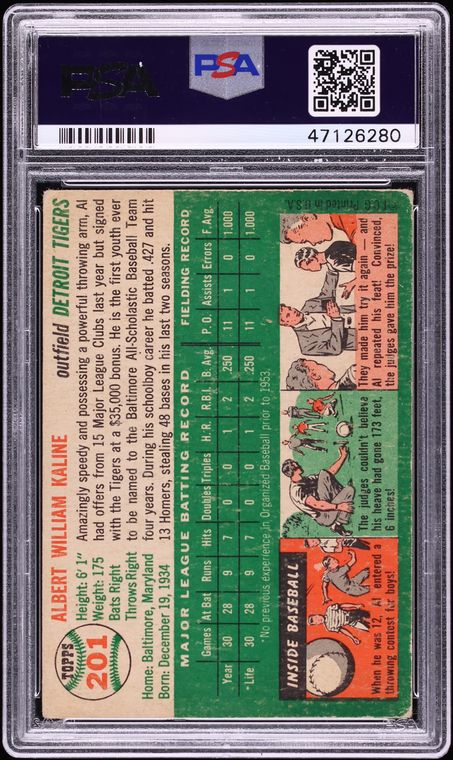 1954 Topps Al Kaline ROOKIE #201 PSA 3 VG