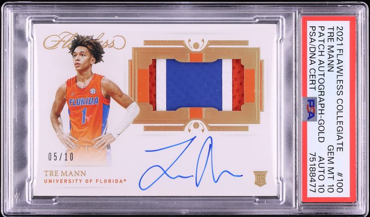 2021 Panini Flawless Collegiate Gold Tre Mann ROOKIE PATCH AUTO DNA 10 /10 #100 PSA 10 GEM MINT