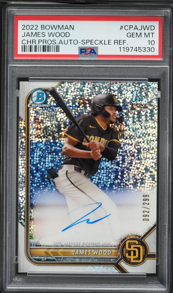 2022 Bowman Chrome Speckle Refractor James Wood PROSPECT AUTO /299 #CPAJWD PSA 10 GEM MINT