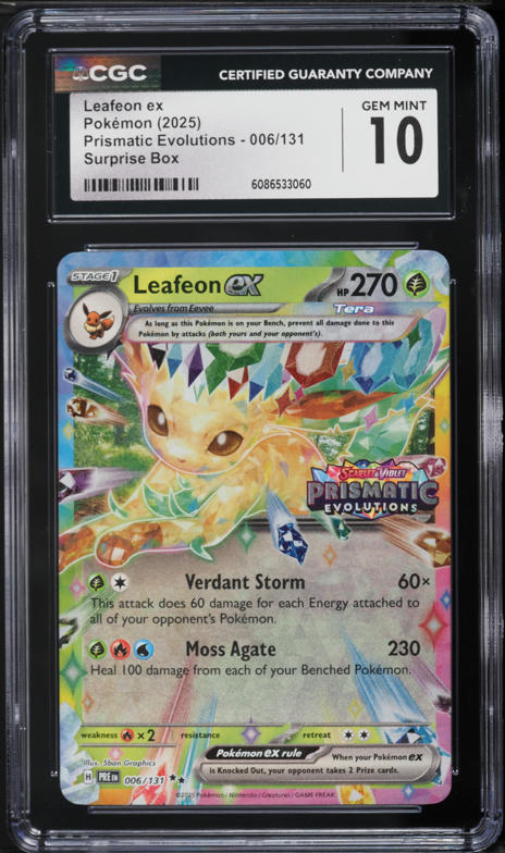 2025 Pokemon SV Prismatic Evolutions Surprise Box Holo Leafeon ex #6 CGC 10 GEM MINT