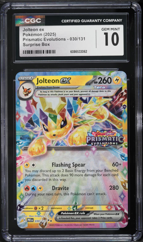 2025 Pokemon Scarlet & Violet Prismatic Evolutions Surprise Box Jolteon ex #30 CGC 10 GEM MINT