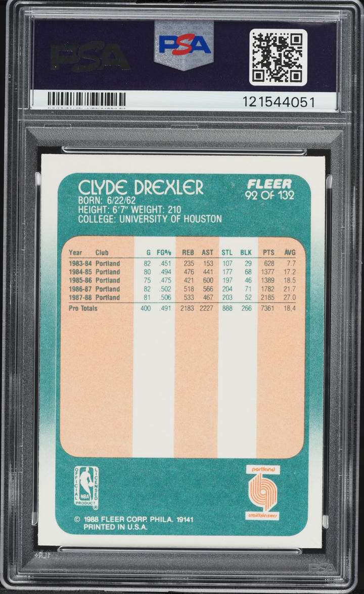 1988 Fleer Basketball Clyde Drexler #92 PSA 6 EXMT