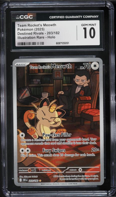 2025 Pokemon Scarlet & Violet Destined Rivals IR Team Rocket's Meowth #203 CGC 10 GEM MINT