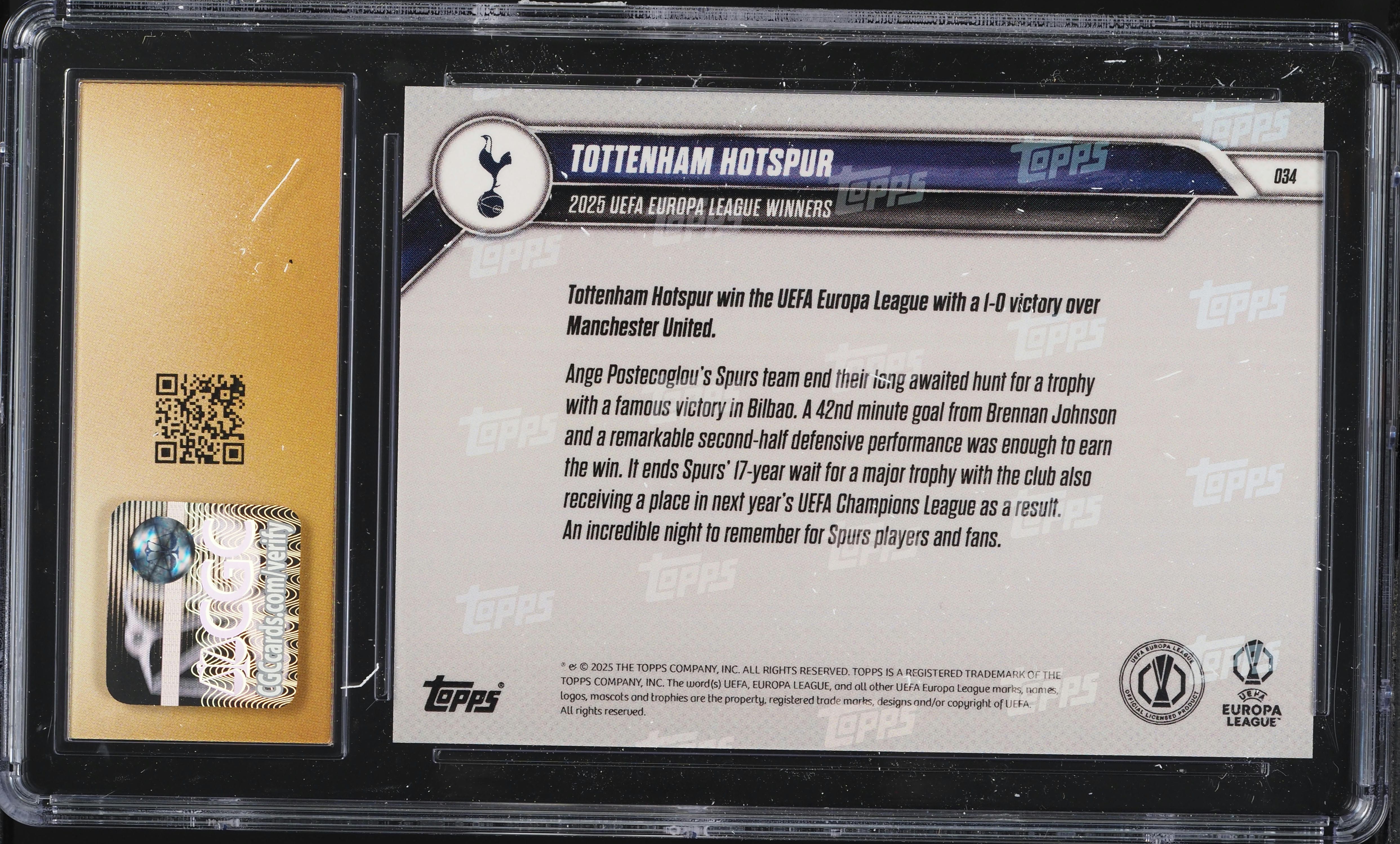 2024 Topps Now UEFA Europa League Tottenham Hotspur #34 CGC 10 