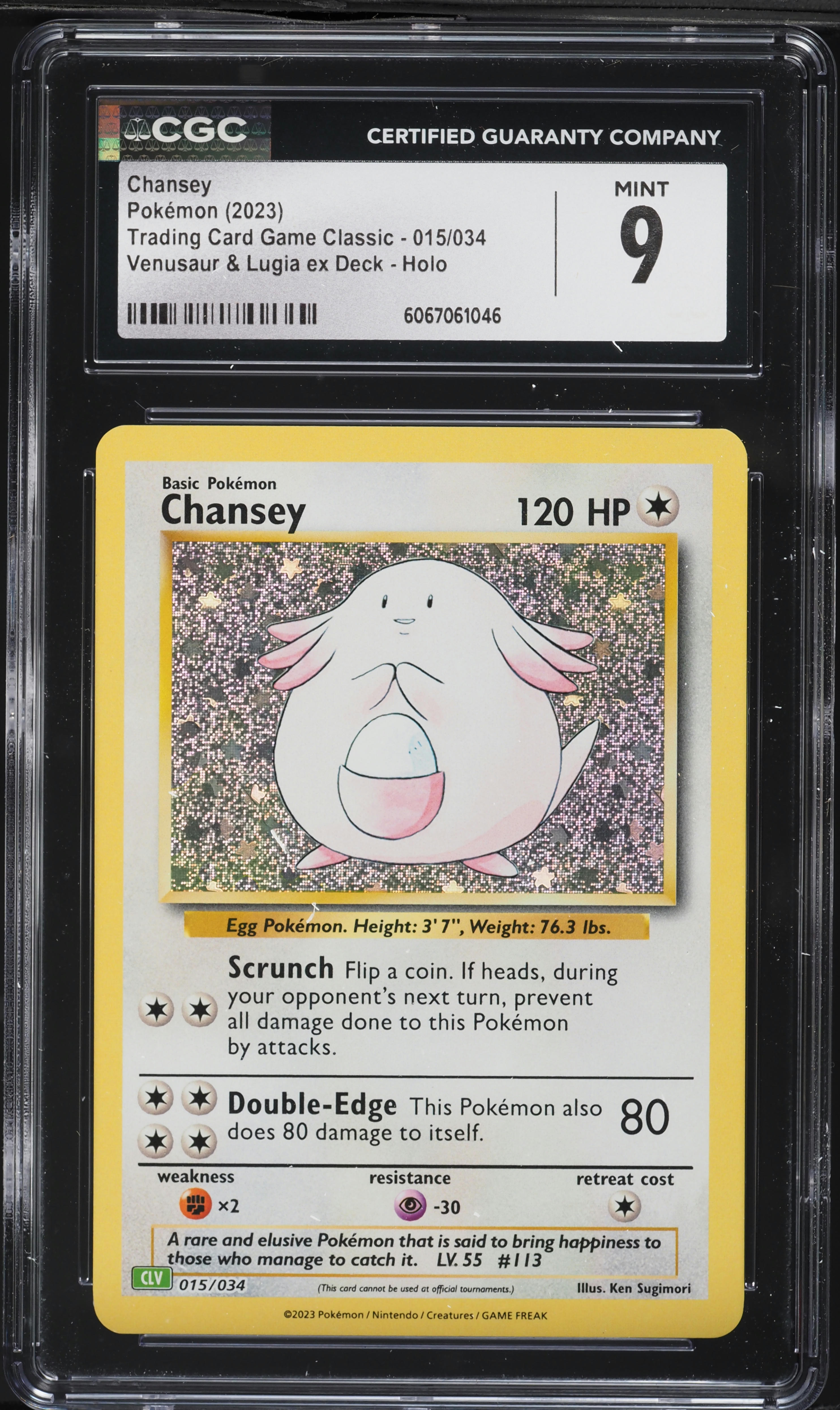 2023 Pokemon TCG Classic Collection Holo Chansey #15 CGC 9 MINT on