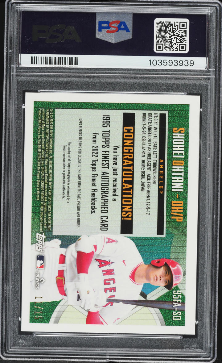 2022 Finest Flashbacks '95 Gold Refractor Shohei Ohtani AUTO DNA 10 /15 #SO PSA 9 MINT