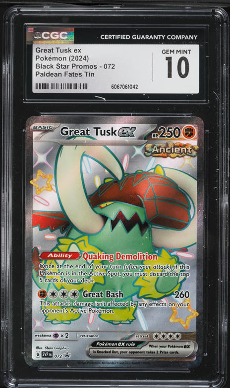 2024 Pokemon SV Black Star Promo Paldean Fates Tin Great Tusk ex #72 CGC 10 GEM MINT