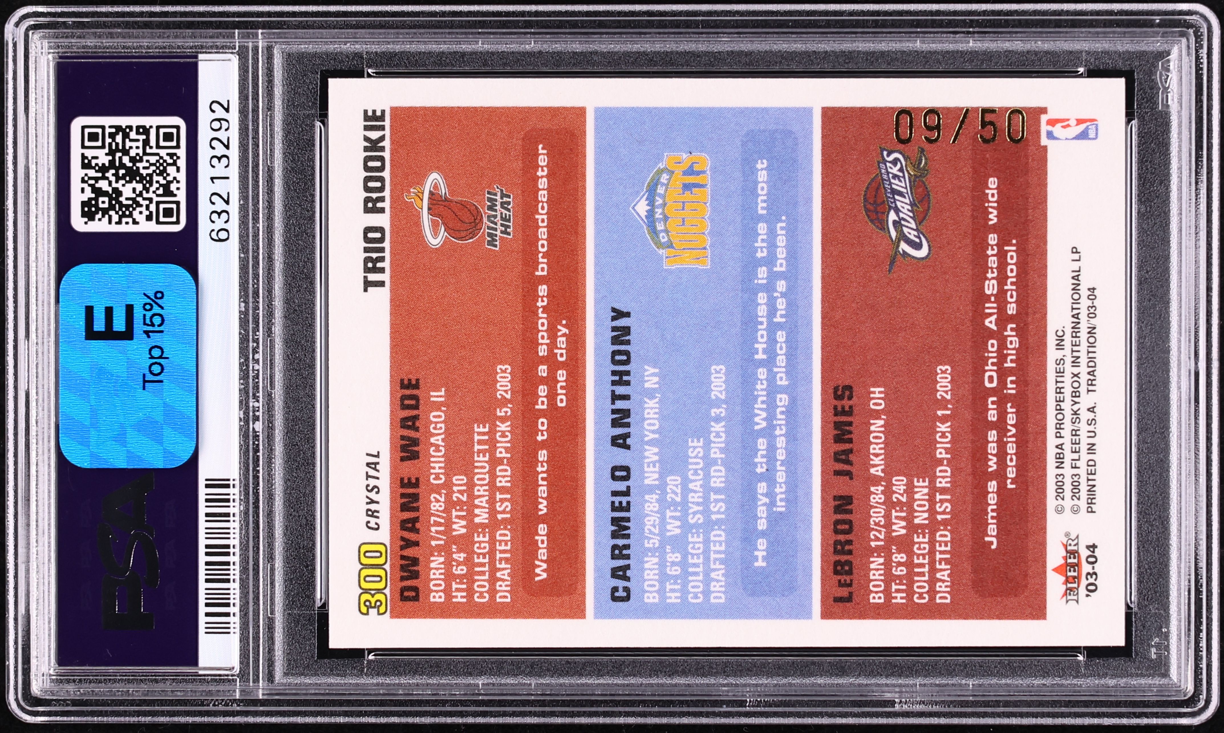 2003 Fleer Tradition Crystal LeBron James Carmelo Anthony Dwyane