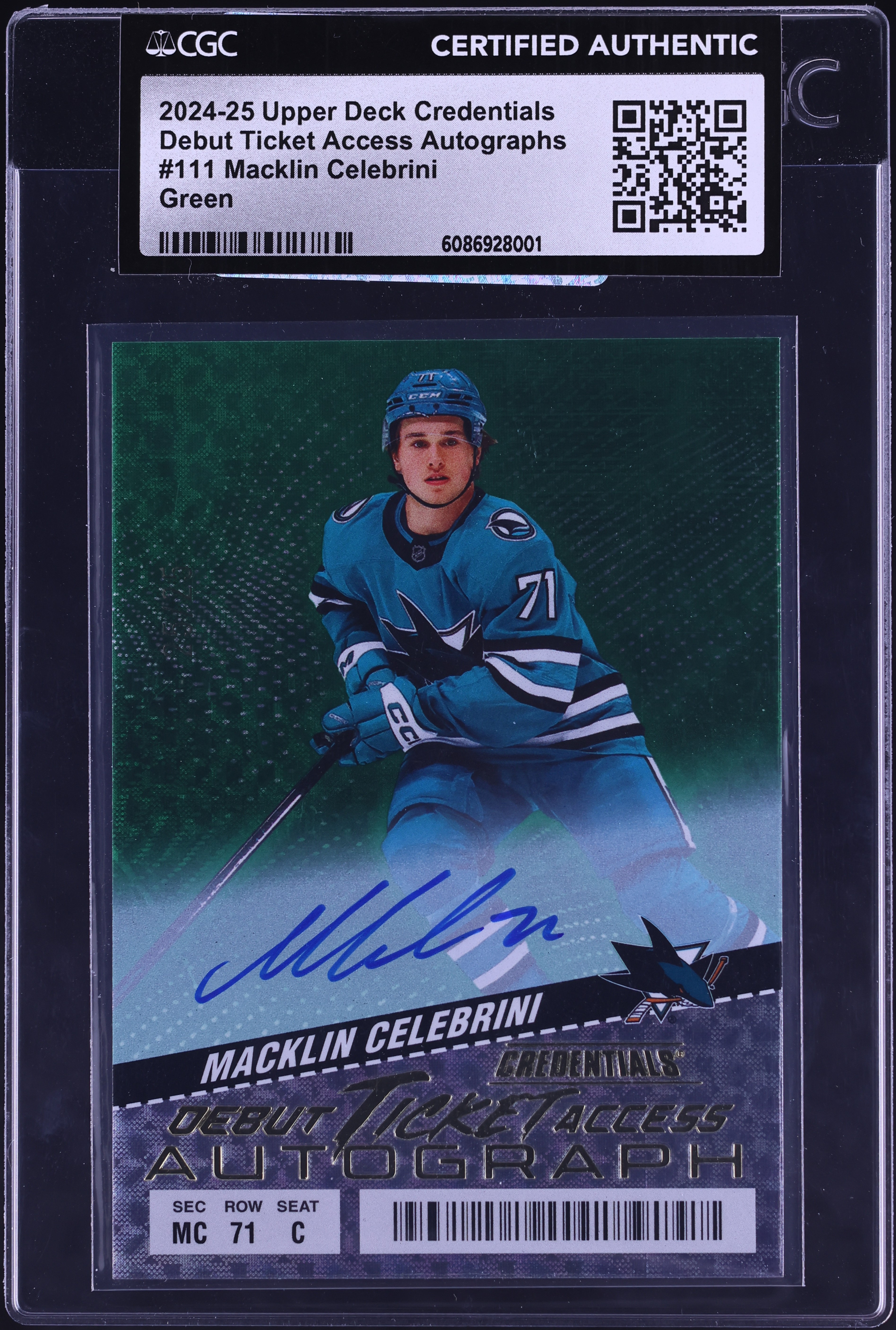 2024 Upper Deck Credentials Debut Ticket Access Green Macklin