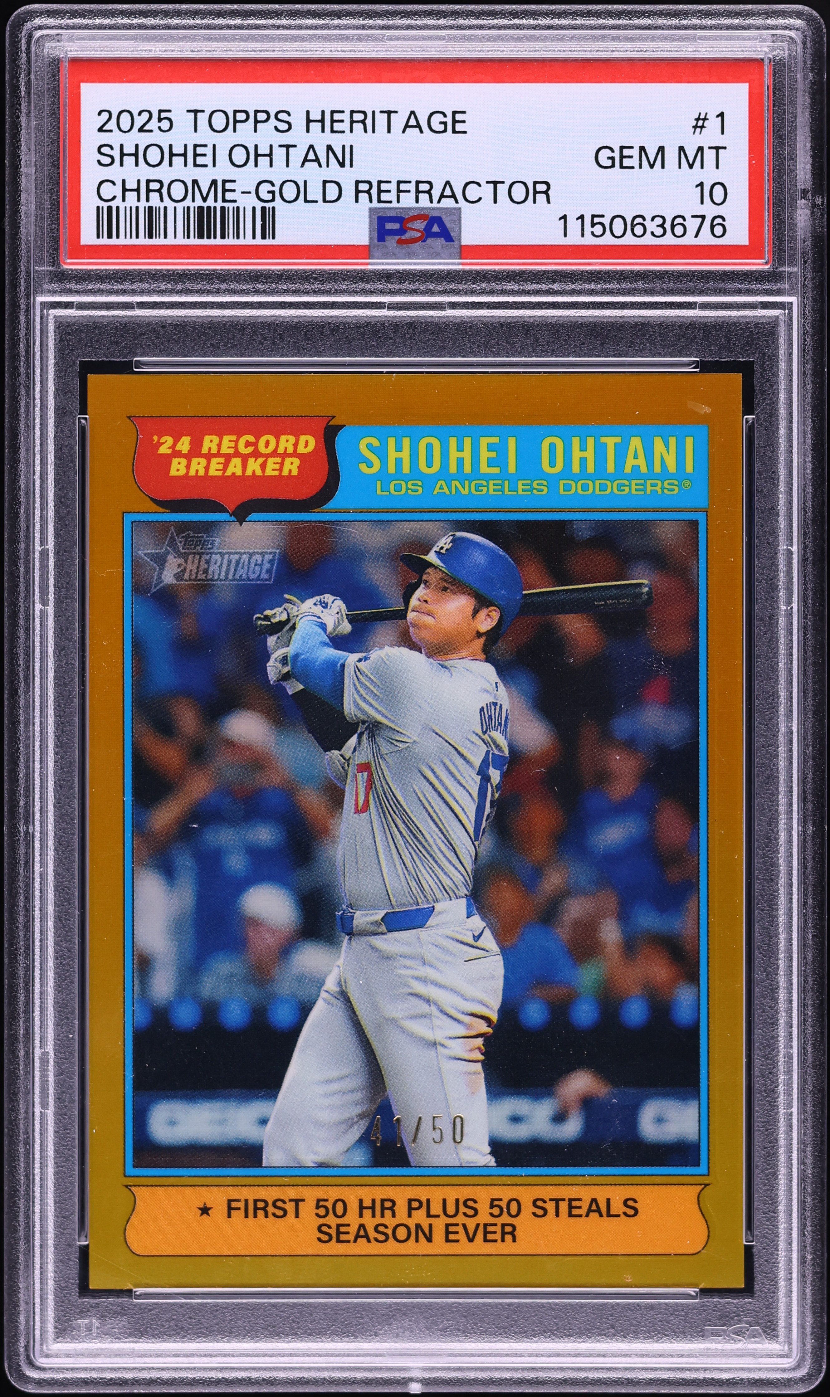 2025 Topps Heritage Chrome Gold Refractor Shohei Ohtani /50 #1 PSA 