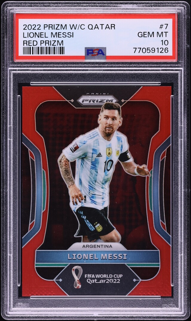 2022 Panini Prizm World Cup Qatar Red Lionel Messi /399 #7 PSA 10