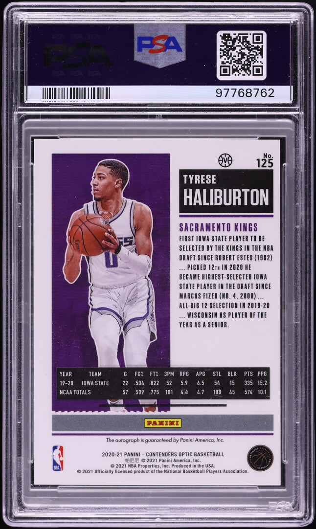 2020 Panini Contenders Optic Variation Tyrese Haliburton ROOKIE AUTO #125 PSA 10 GEM MINT