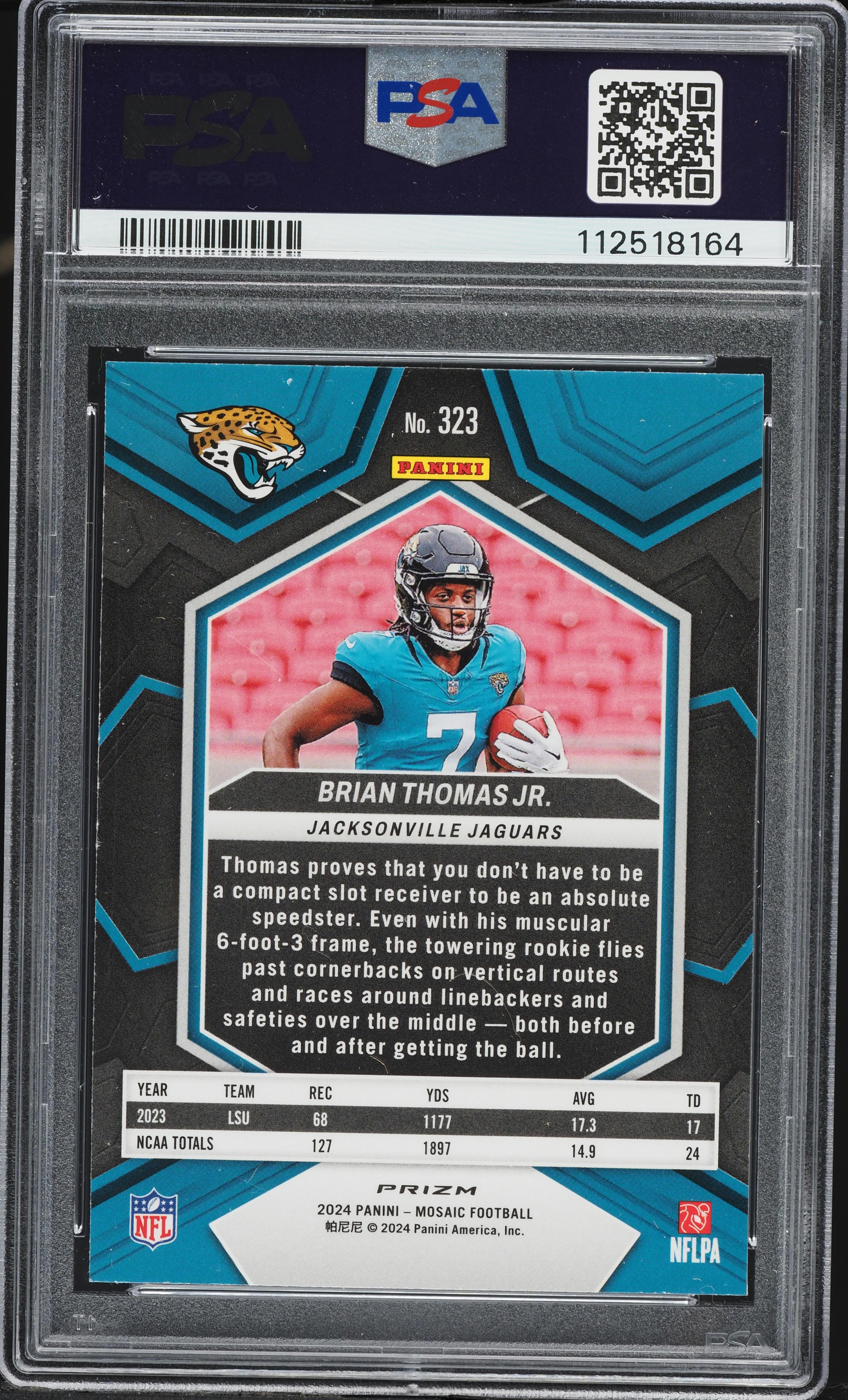 2024 Panini Mosaic Green Brian Thomas Jr. ROOKIE #323 PSA 9 MINT