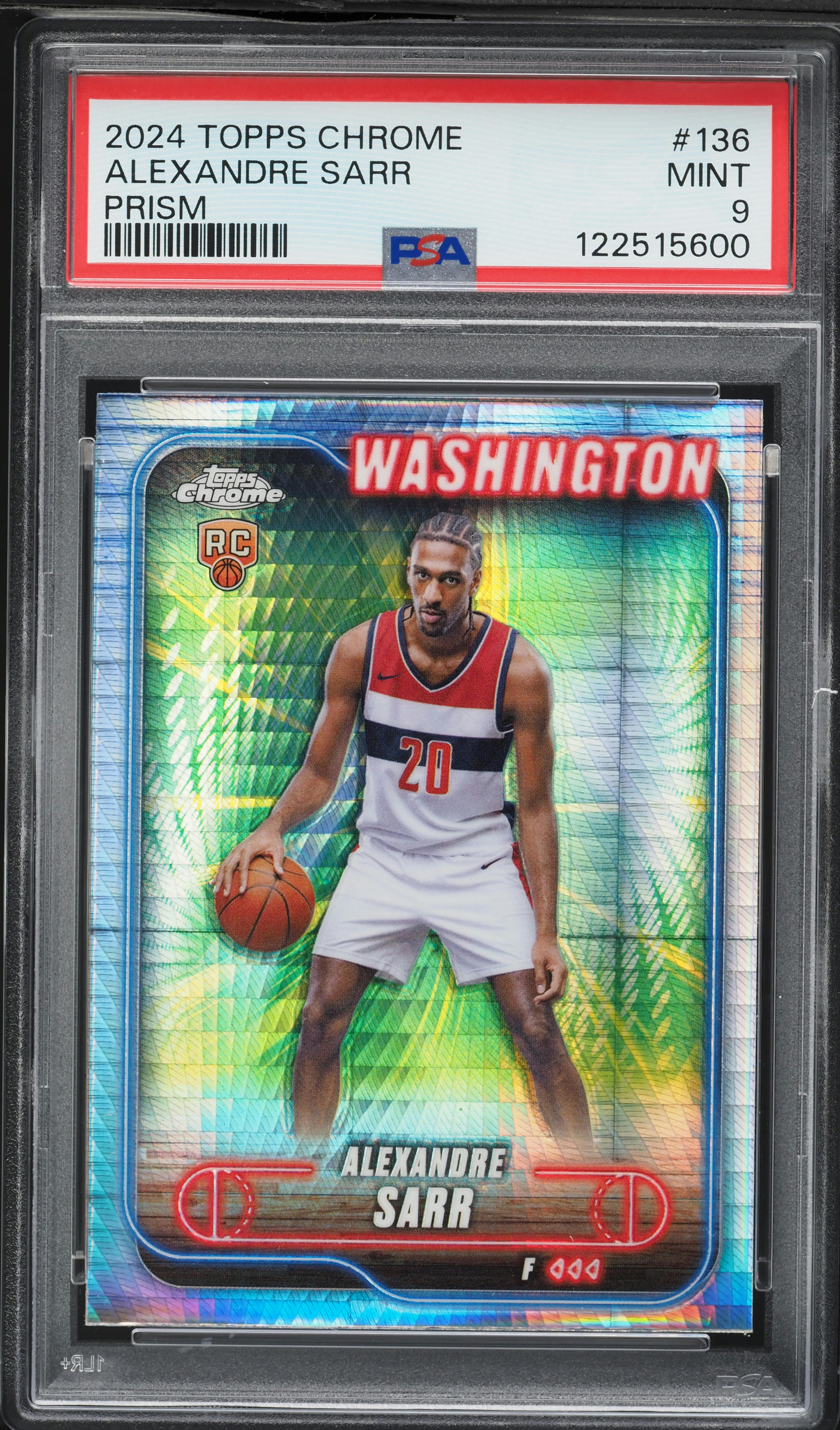 2024 Topps Chrome Prism Alexandre Sarr ROOKIE #136 PSA 9 MINT on 