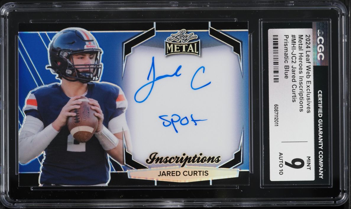 2024 Leaf Web Exclusives Metal Heroes Inscriptions Prism Blue Jared Curtis RC AUTO /100 CGC 9
