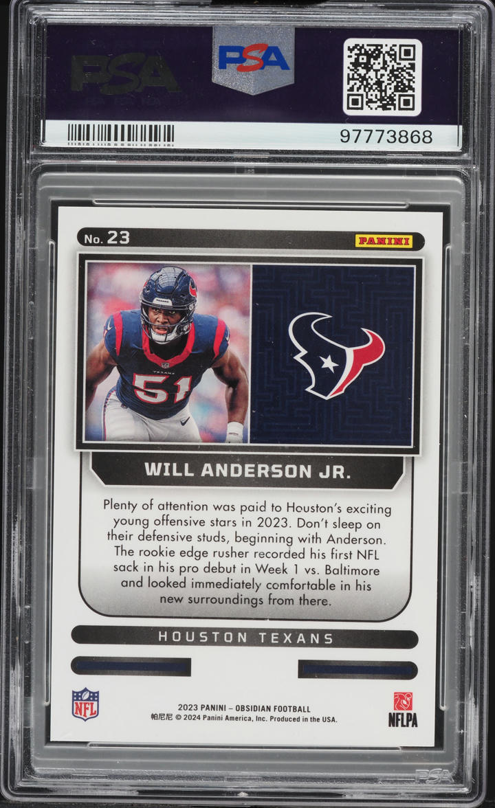 2023 Panini Obsidian Supernova E/E Asia Red Flood Will Anderson Jr. ROOKIE #23 PSA 10 GEM MINT