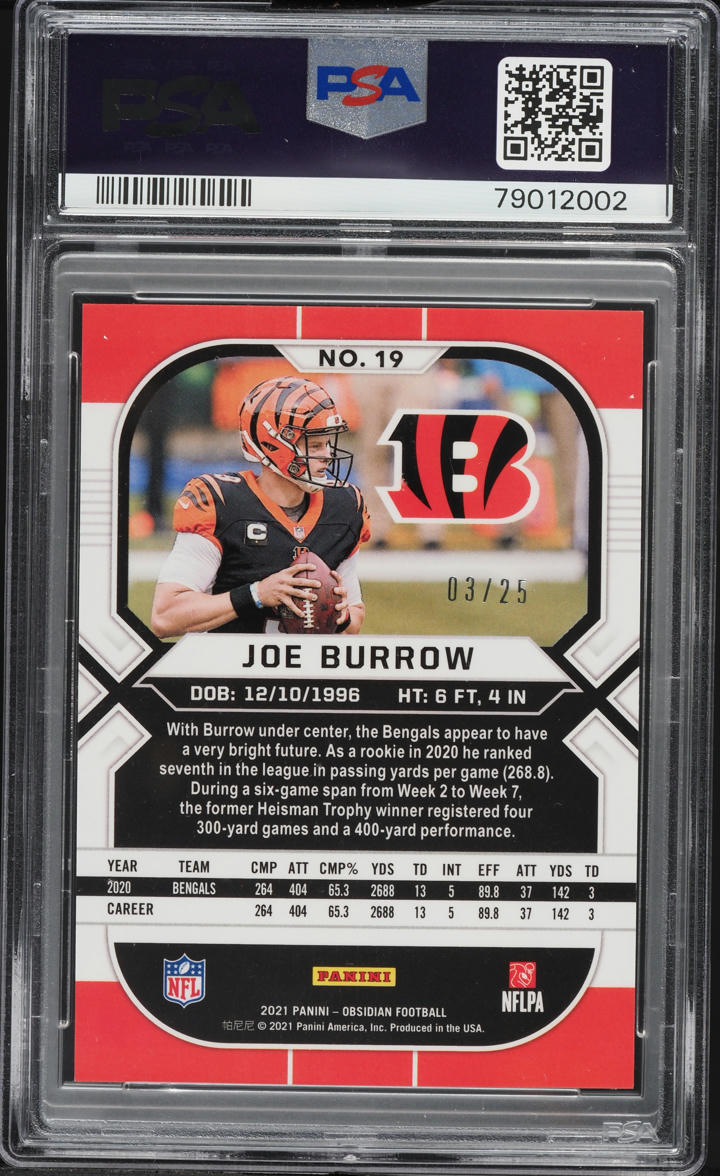 2021 Panini Obsidian Electric Etch Yellow Joe Burrow /25 #19 PSA 10 GEM MINT