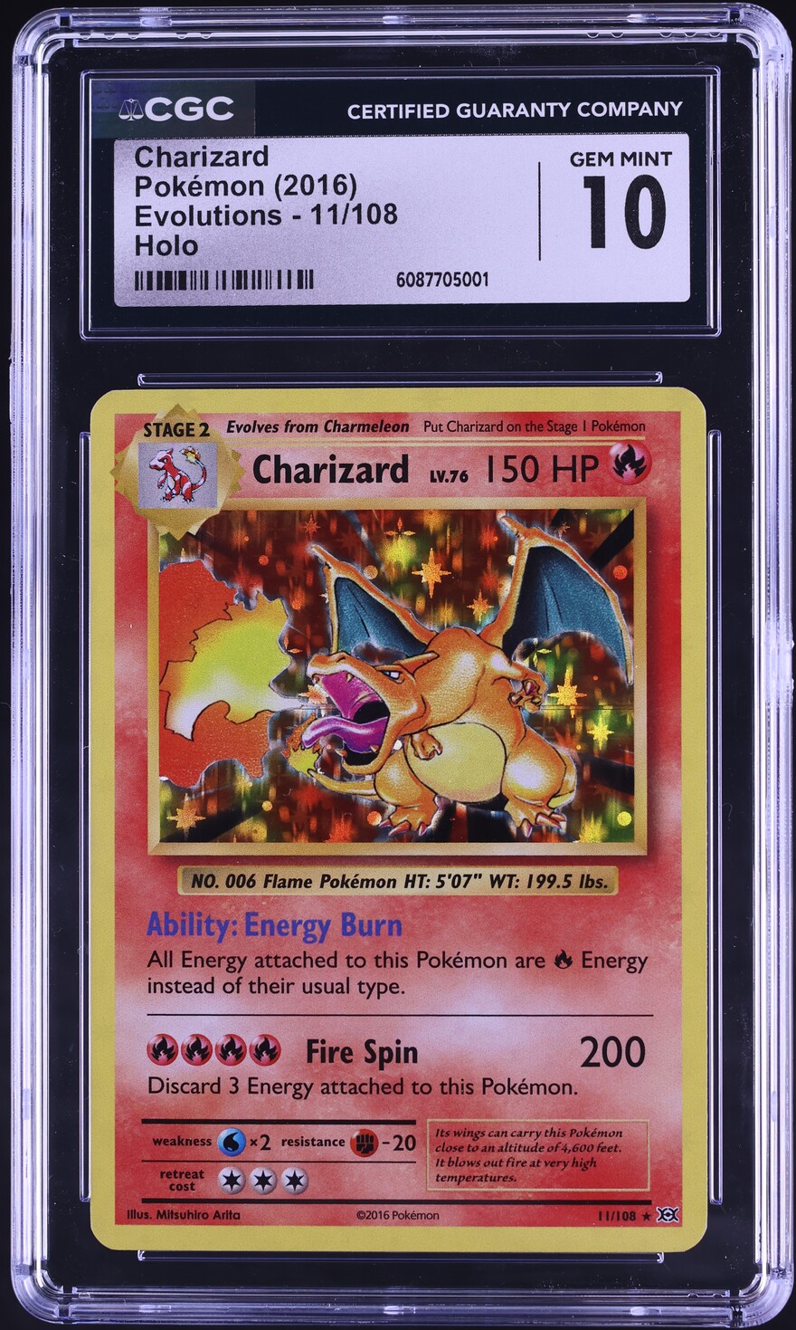 2016 Pokemon XY Evolutions Holo Charizard #11 CGC 10 GEM MINT on