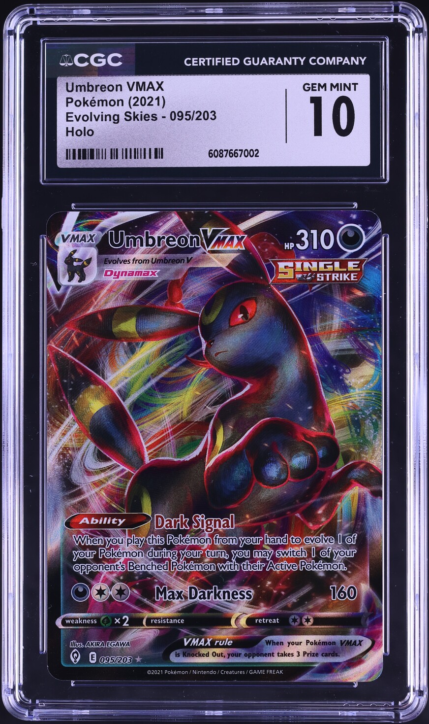 Umbreon VMAX 2021 Pokemon Evolving Skies Ultra Rare Holo #95 CGC Authenticated Pristine 10 Card Umbreon VMAX 2021 Pokemon Evolving Skies Ultra Rare Holo #95 CGC Authenticated Pristine 10 Card