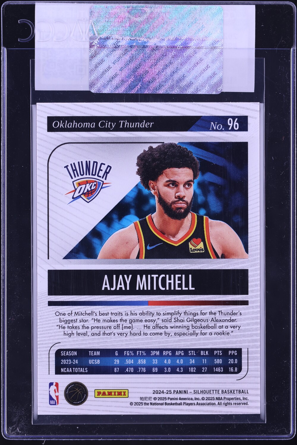 2024 Panini Silhouette Ajay Mitchell ROOKIE #96 CGC AUTH