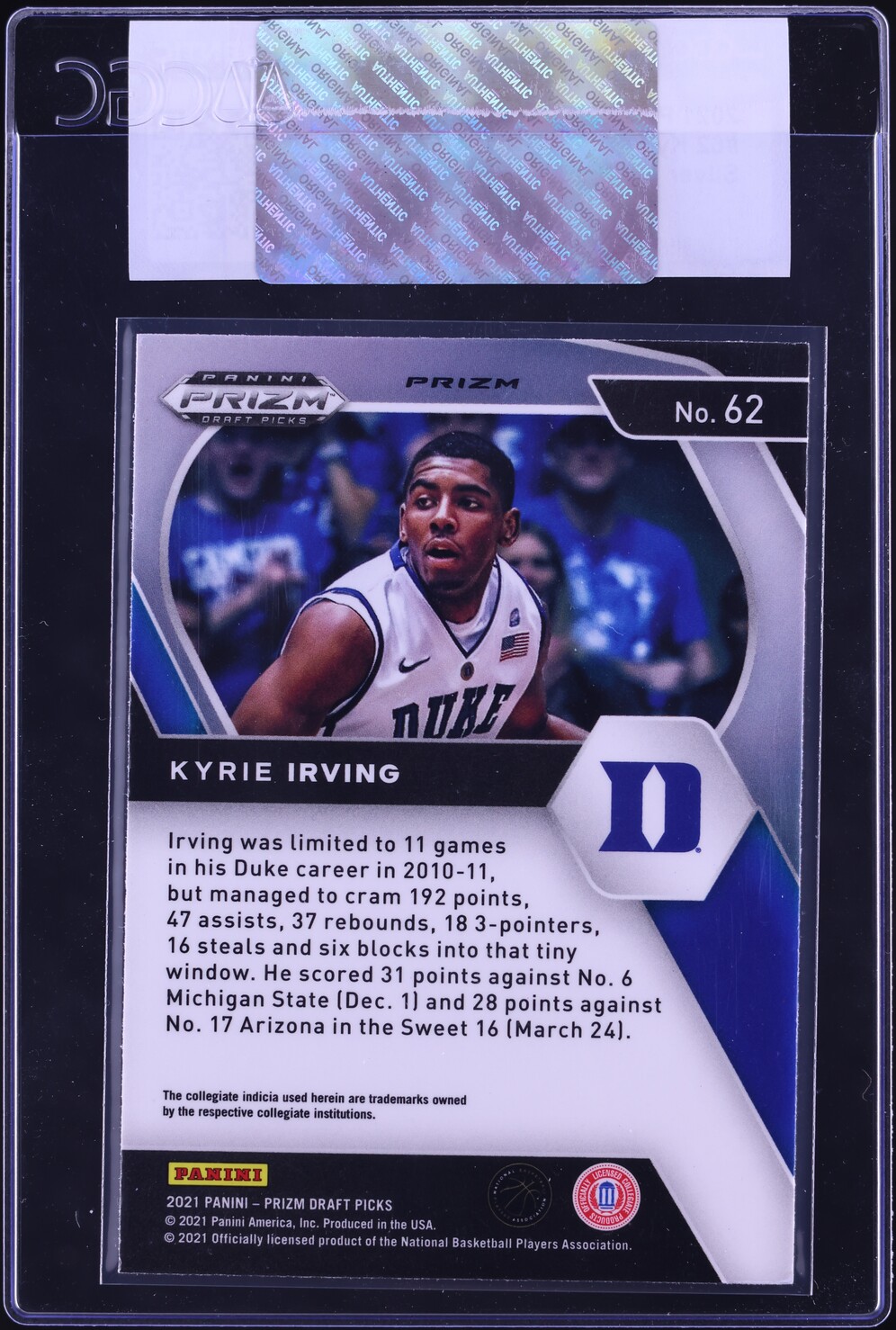 2021 Panini Prizm Draft Picks Silver Kyrie Irving #62 CGC AUTH