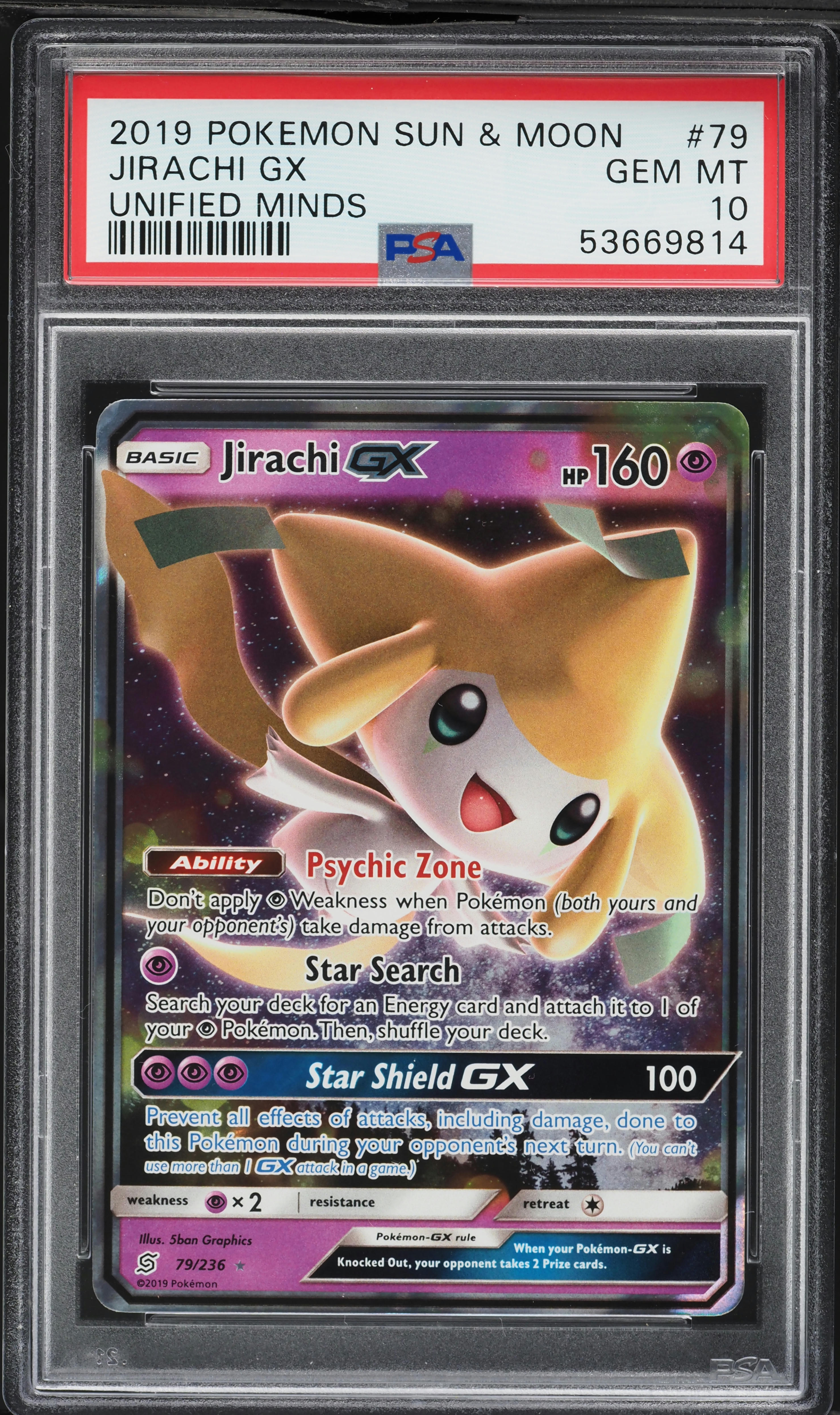 2019 Pokemon Sun & Moon Unified Minds Jirachi GX #79 PSA 10 GEM