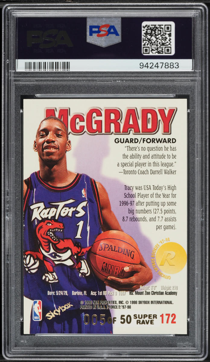 1997 Skybox Z-Force Super Rave Tracy McGrady ROOKIE /50 #172 PSA 8