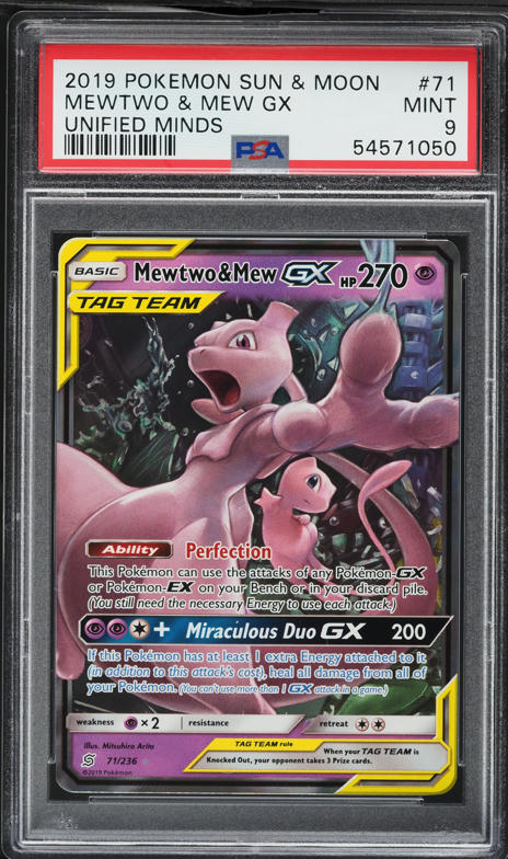 2019 Pokemon Sun & Moon Unified Minds Mewtwo & Mew GX #71 PSA 9