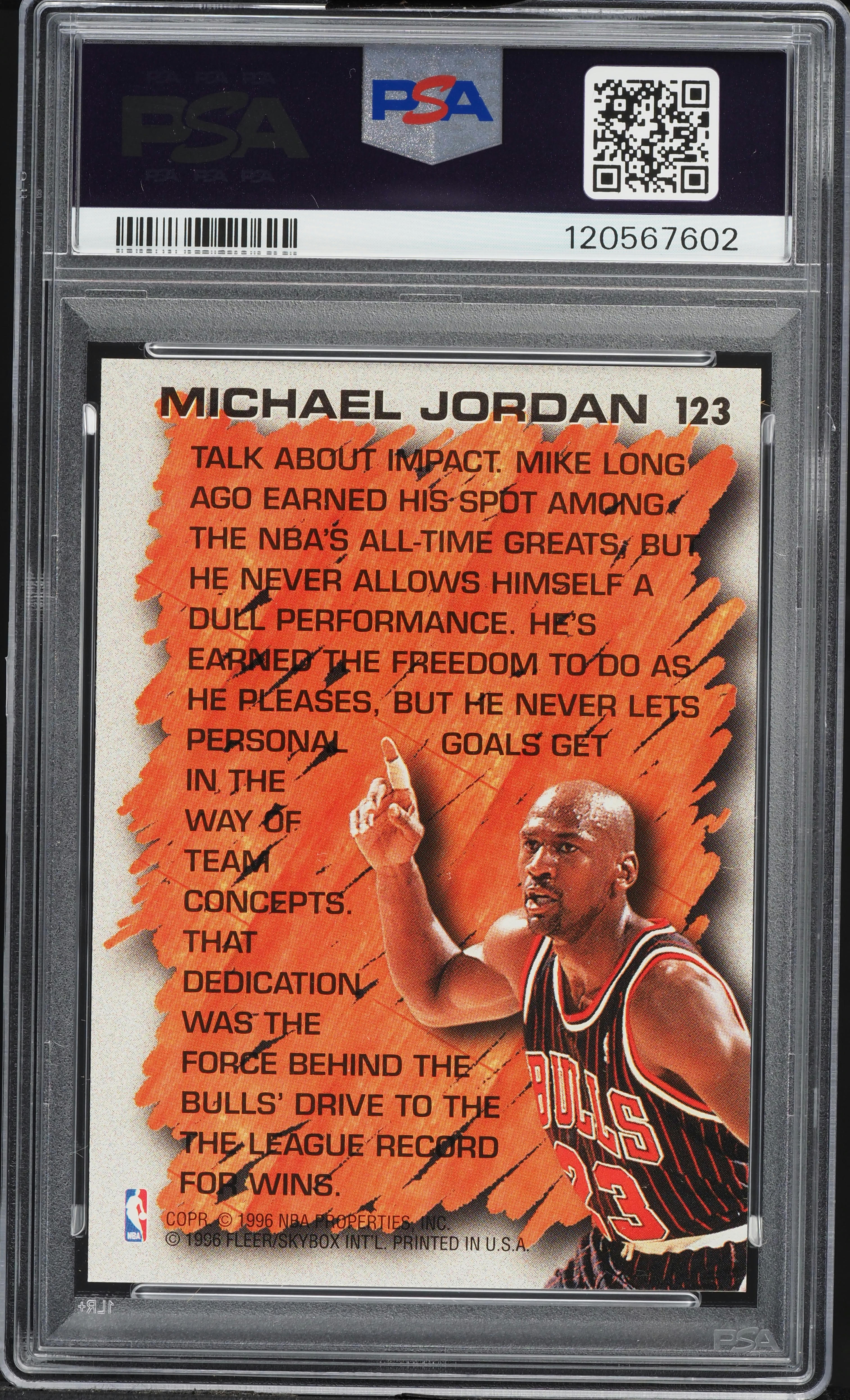 1996 Fleer Hardwood Leader Michael Jordan #123 PSA 8 NM-MT on