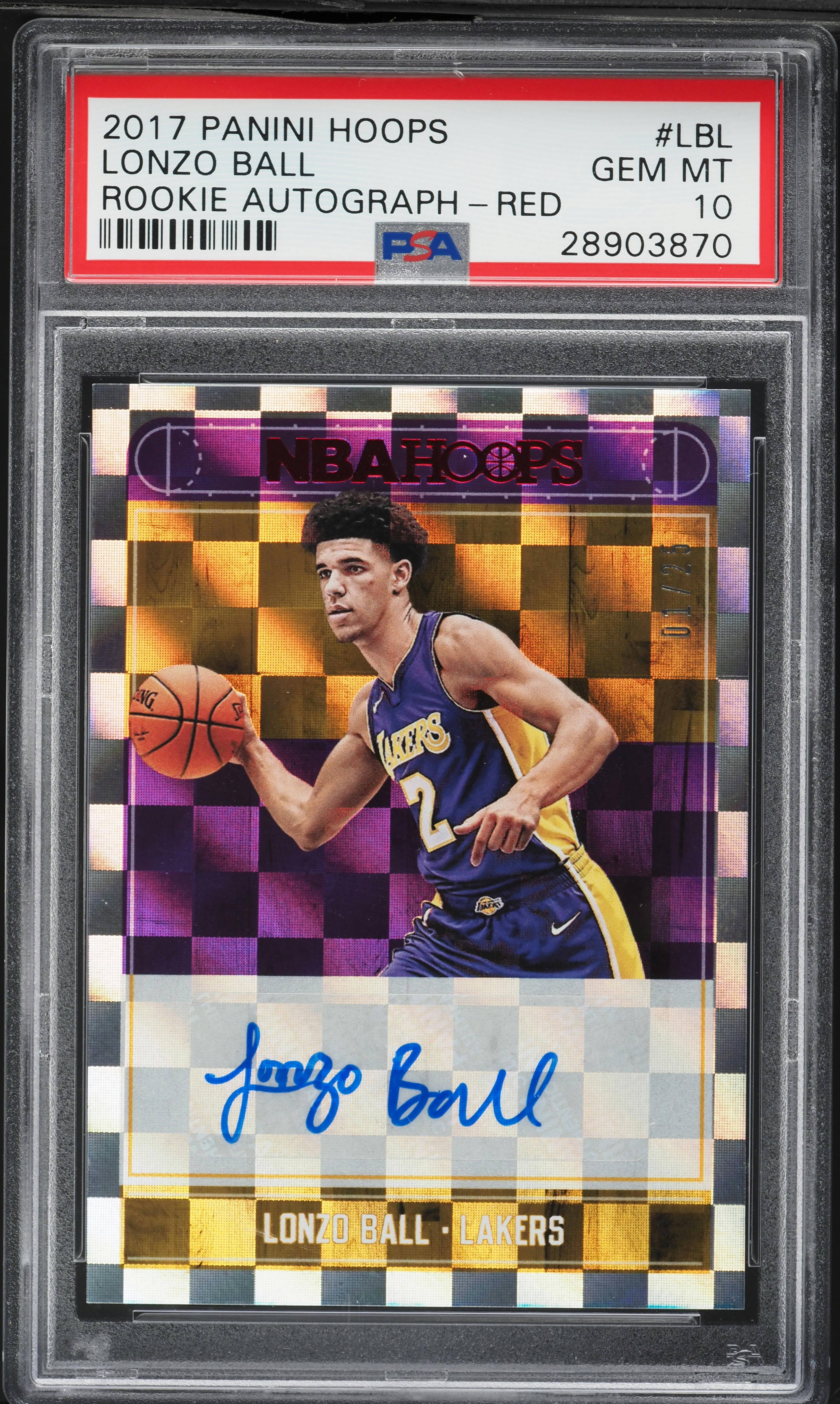 2017 Hoops Red Lonzo Ball ROOKIE AUTO 1/25 #LBL PSA 10 GEM MINT on