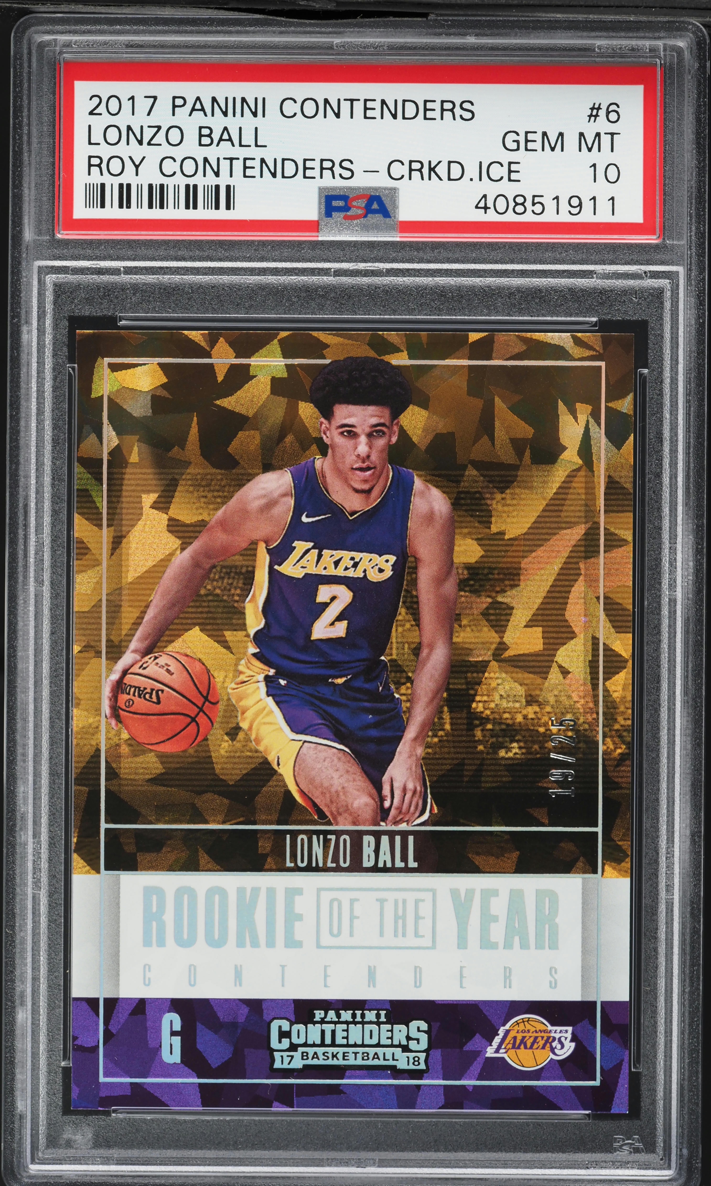 2017 Panini Contenders Rookie Of The Year Cracked Ice Lonzo Ball