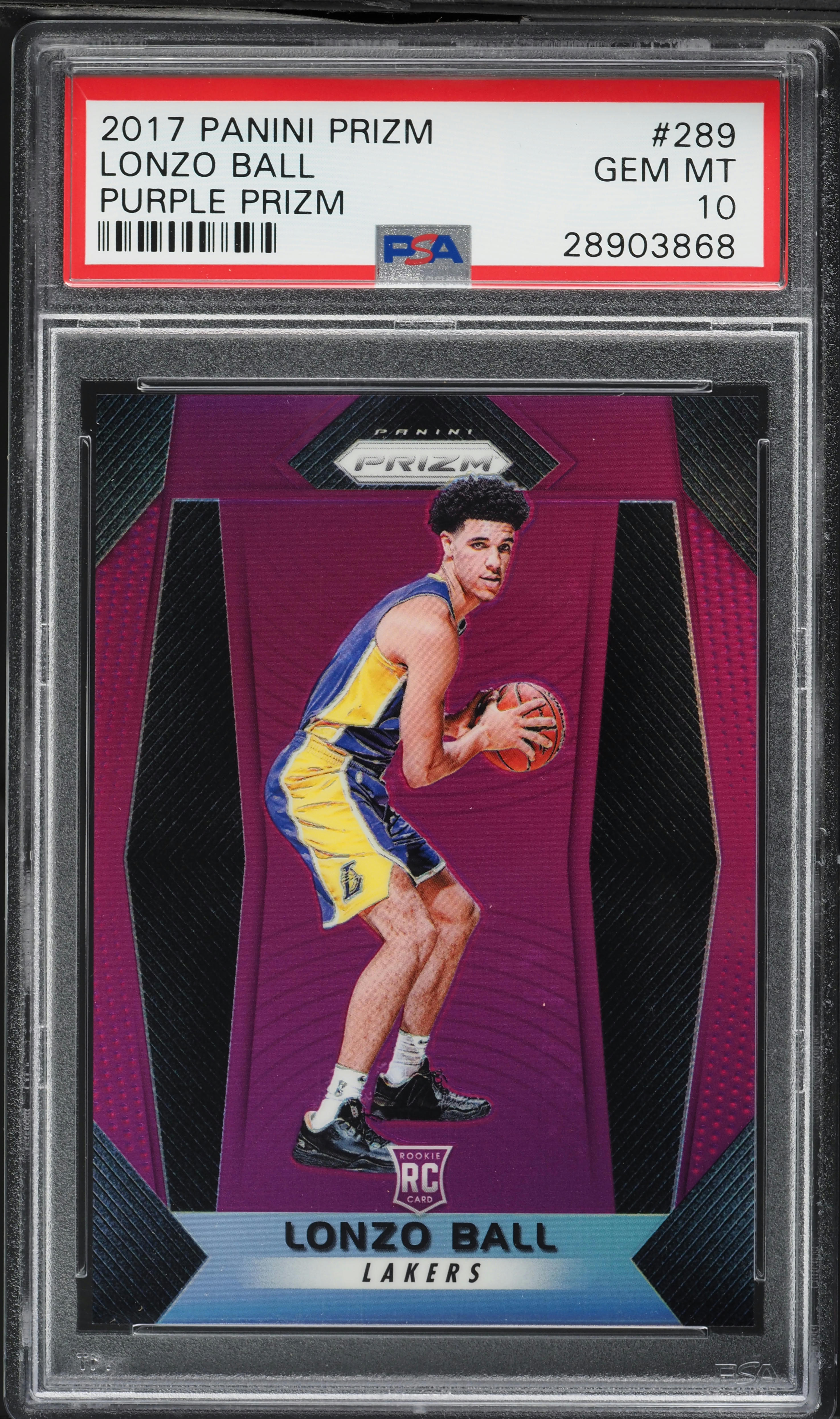 2017 Panini Prizm Purple Lonzo Ball ROOKIE /75 #289 PSA 10 GEM
