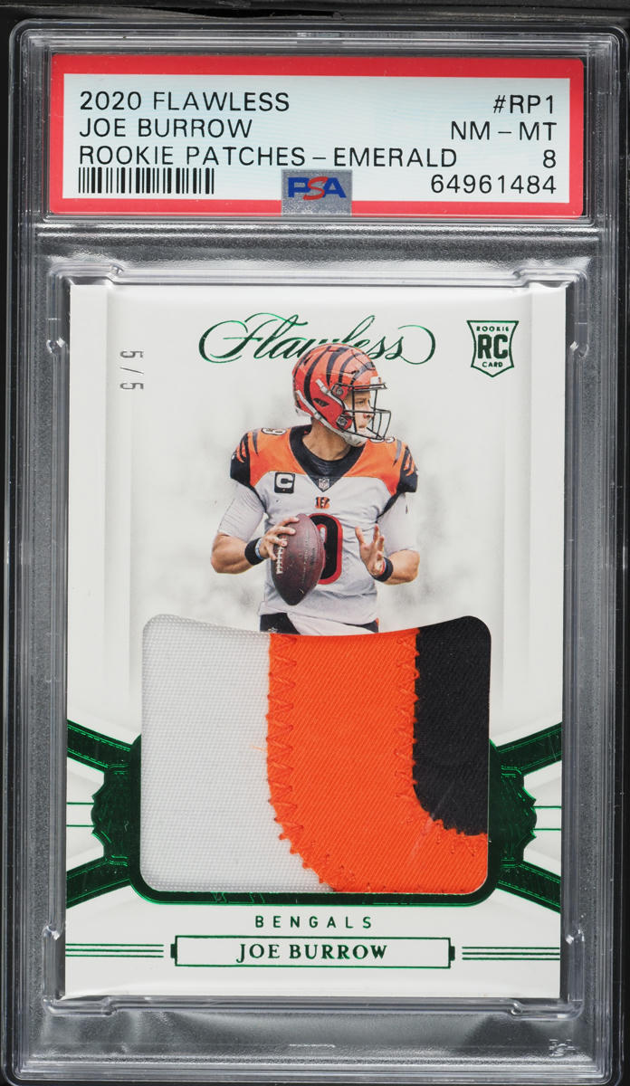 2020 Panini Flawless Emerald Joe Burrow ROOKIE PATCH 5/5 #RP1 PSA 8 NM-MT