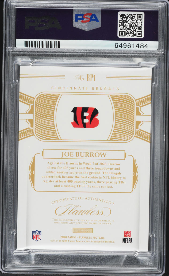 2020 Panini Flawless Emerald Joe Burrow ROOKIE PATCH 5/5 #RP1 PSA 8 NM-MT