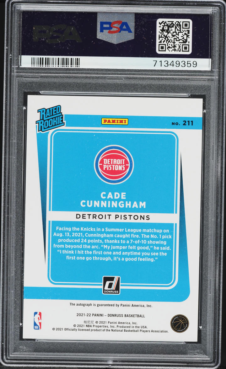 2021 Donruss Blue Choice Cade Cunningham ROOKIE AUTO /49 #211 PSA 10 GEM MINT