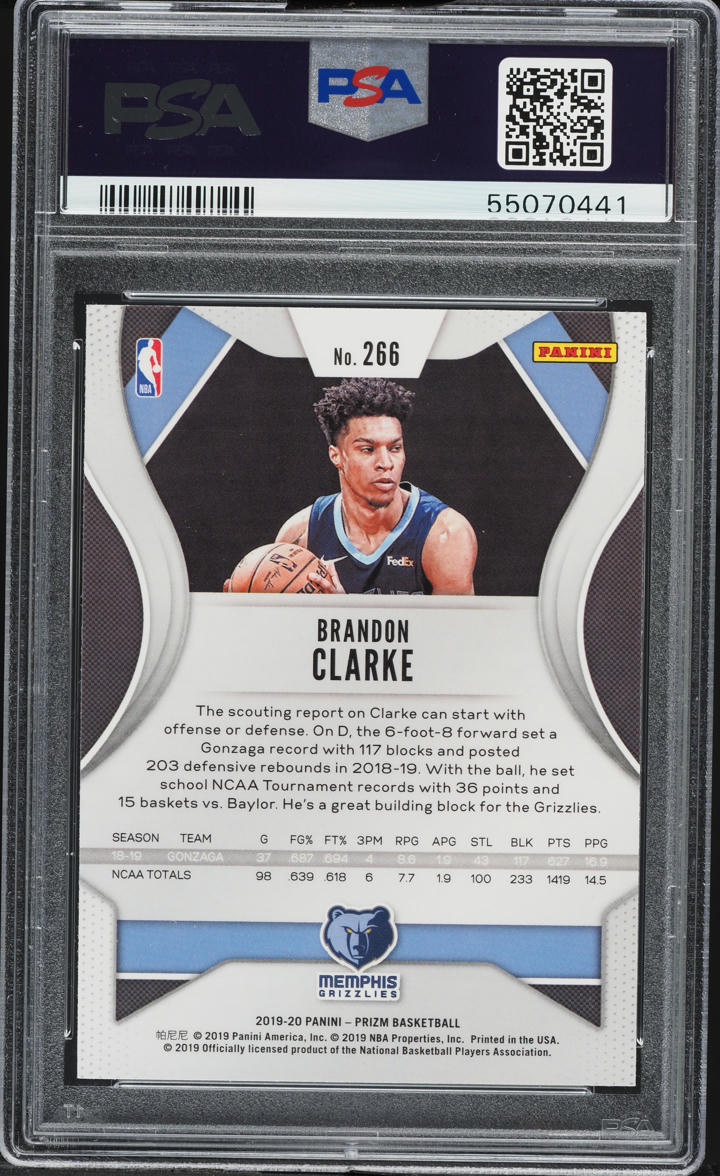 2019 Panini Prizm Brandon Clarke ROOKIE #266 PSA 9 MINT