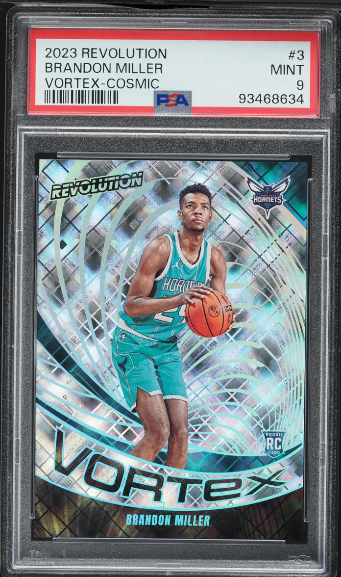 2023 Panini Revolution Vortex Cosmic Brandon Miller ROOKIE /99 #3 PSA 9 MINT