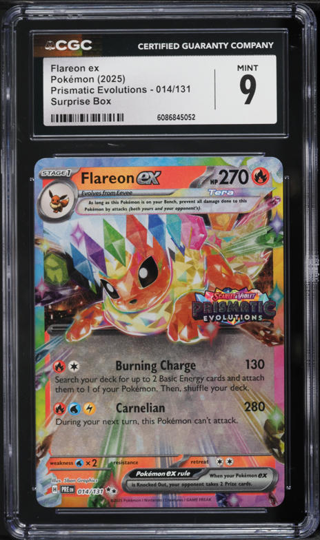 2025 Pokemon Scarlet & Violet Prismatic Evolutions Surprise Box Flareon ex #14 CGC 9 MINT