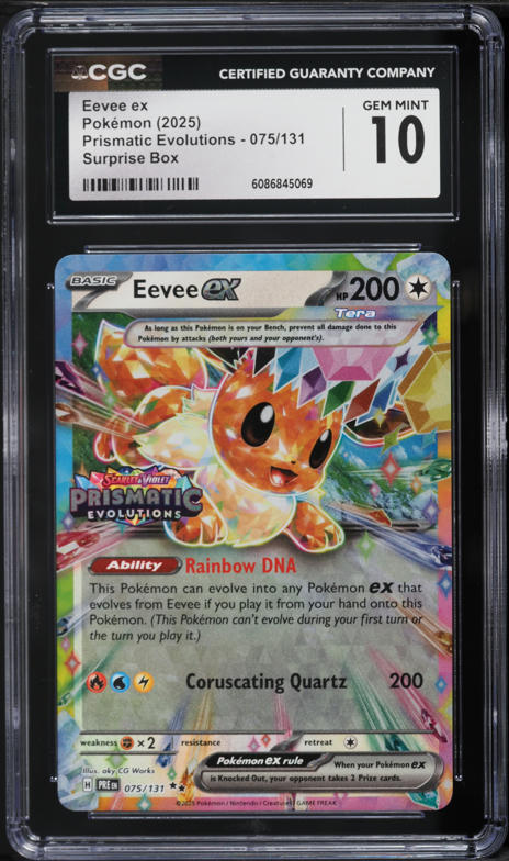 2025 Pokemon Scarlet & Violet Prismatic Evolutions Surprise Box Eevee ex #75 CGC 10 GEM MINT