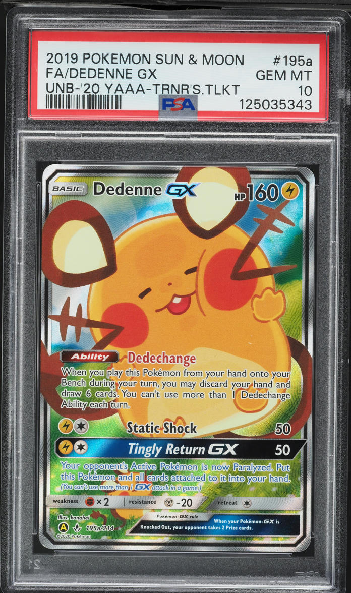 2019 Pokemon Sun & Moon Unbroken Bonds Alt Art Dedenne Gx #195a PSA 10 GEM MINT