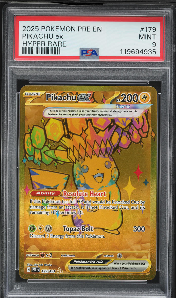 2025 Pokemon Scarlet & Violet Prismatic Evolutions Hyper Rare Pikachu Ex #179 PSA 9 MINT