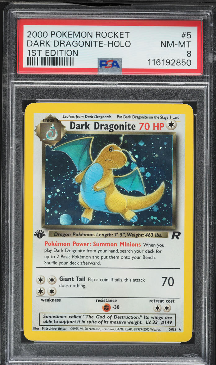 2000 Pokemon Team Rocket 1st Edition Holo Dark Dragonite #5 PSA 8 NM-MT