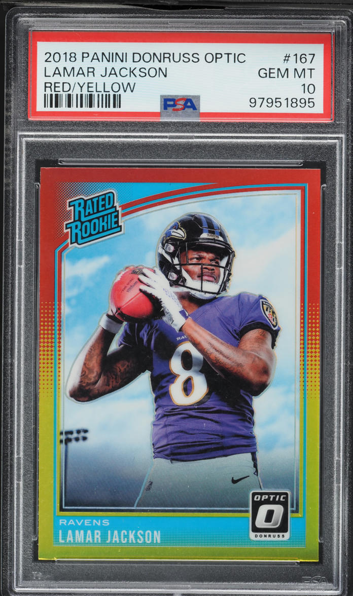 2018 Donruss Optic Red Yellow Lamar Jackson ROOKIE #167 PSA 10 GEM MINT
