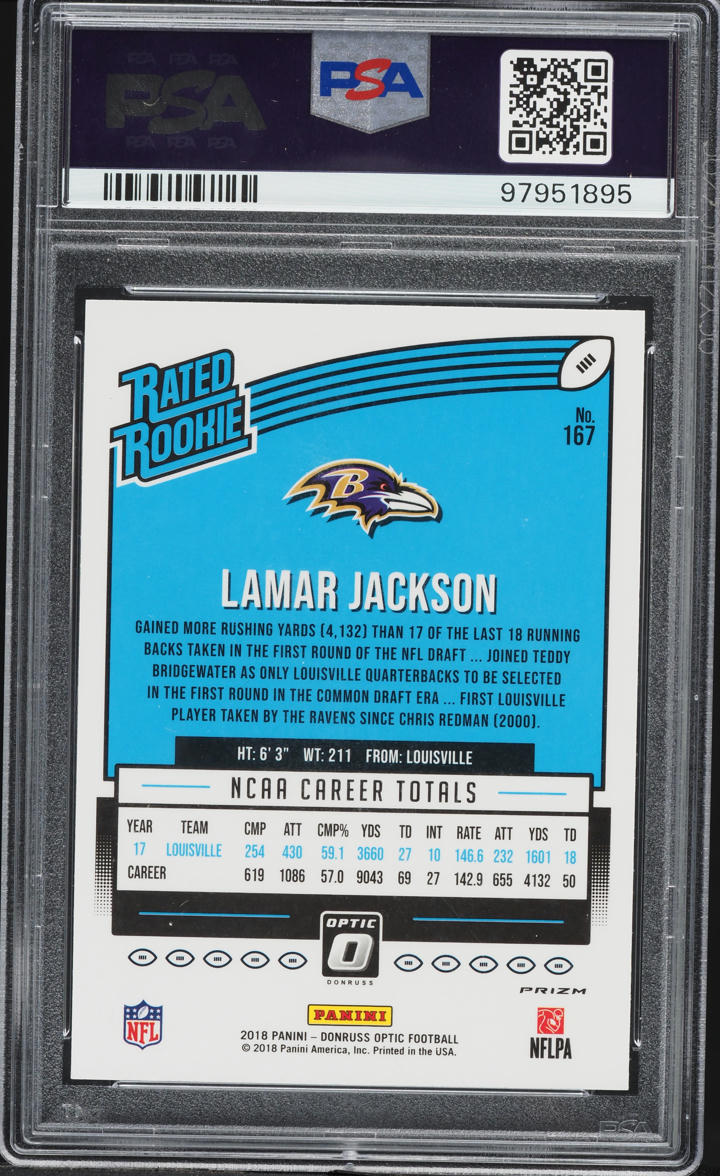 2018 Donruss Optic Red Yellow Lamar Jackson ROOKIE #167 PSA 10 GEM MINT