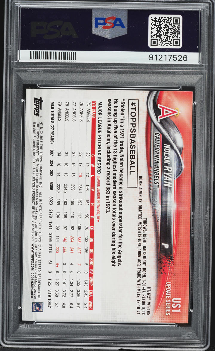 2018 Topps Update Nolan Ryan #US1 PSA 10 GEM MINT