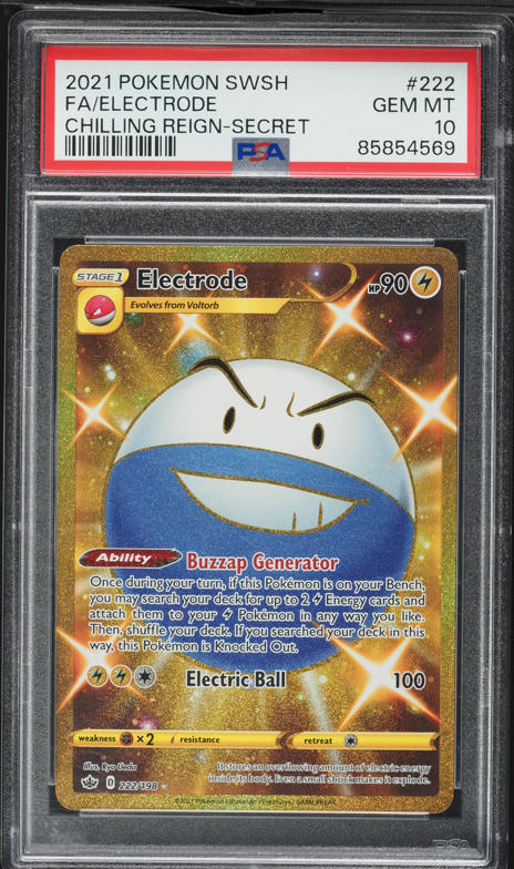 gold electrode pokemon card 2021 Pokemon Sword & Shield Chilling Reign Gold Rare Electrode #222 PSA 10  GEM MINT
