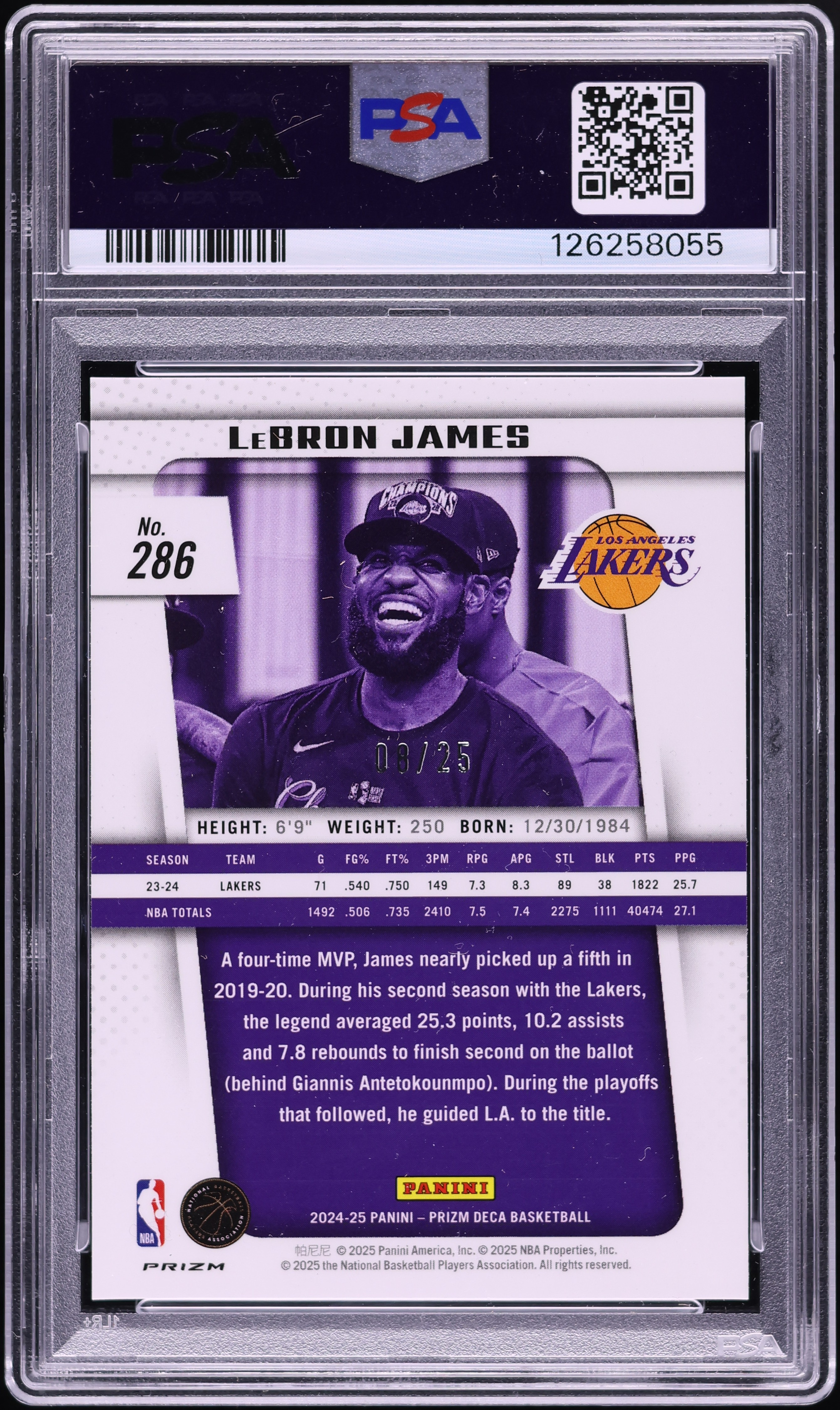 2024 Panini Prizm Deca Mojo LeBron James /25 #286 PSA 10 GEM MINT
